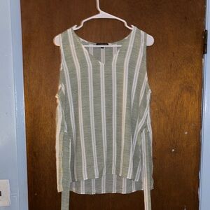 West Kei Green and White Striped Tank Top
